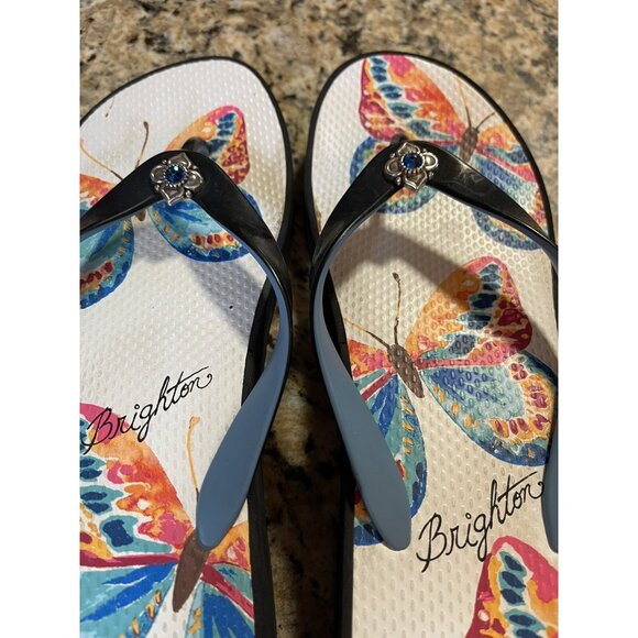 Brighton “Flit” Butterfly Blue Rhinestone Flipflop Slide Platform Sandals SZ 10 - Picture 5 of 8